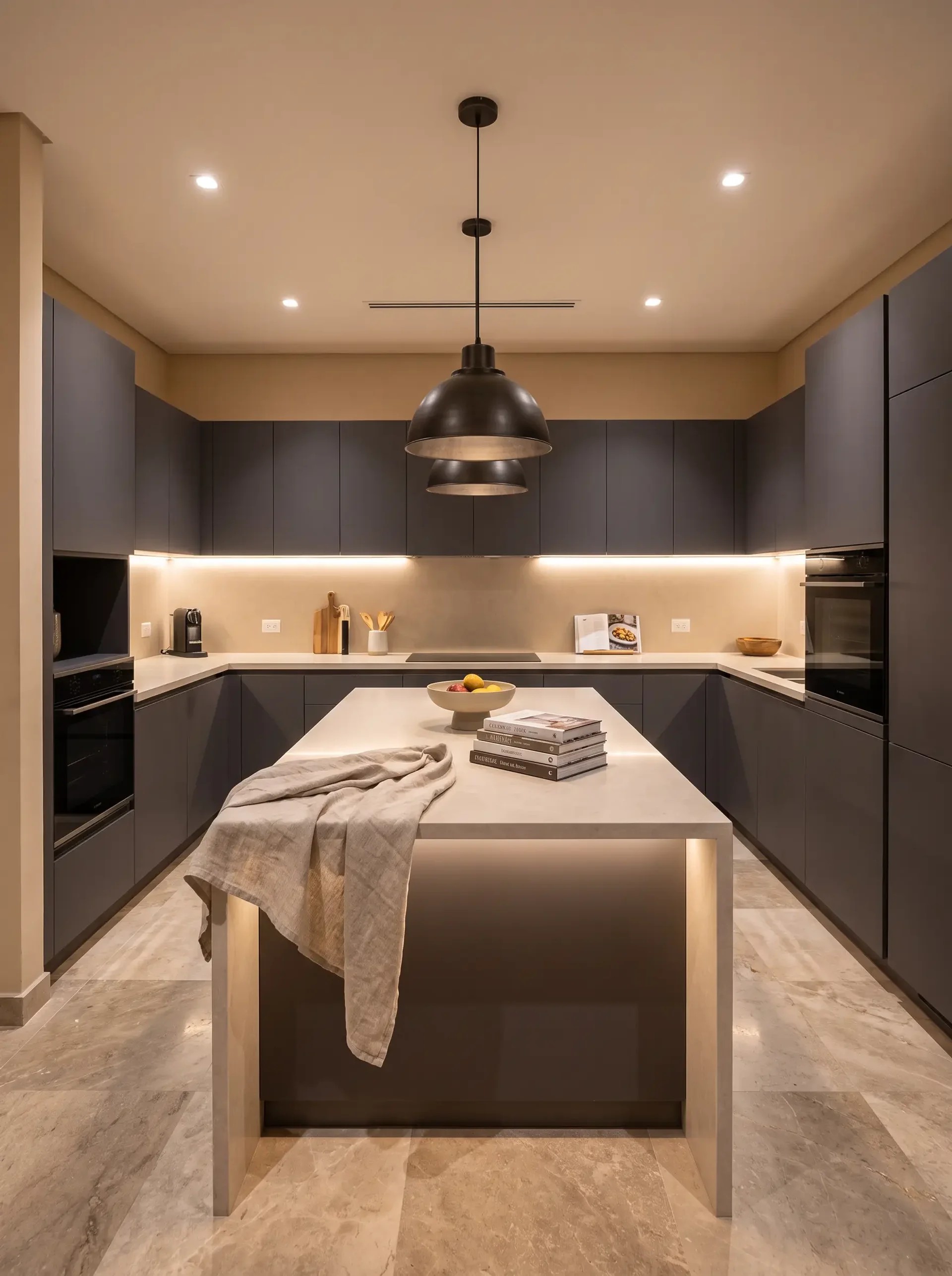 Cocina a medida gris carbón con isla y barra, Häbita Furniture